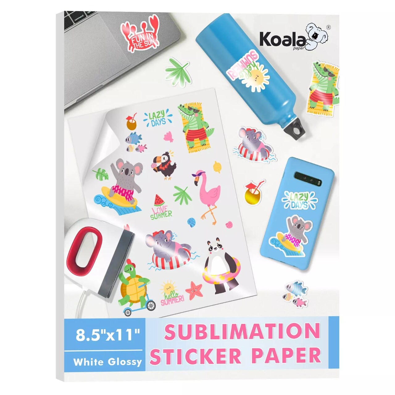Koala Sublimation Sticker Paper Glossy White Vinyl Waterproof 8.5x11